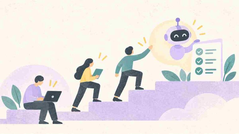 Equipo pequeÃ±o aprendiendo a utilizar una herramienta de inteligencia artificial